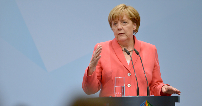 German Chancellor Angela Merkel speaking at the press conference