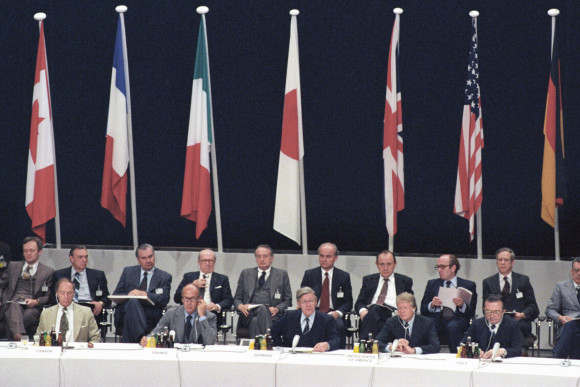 German Chancellor Helmut Schmidt (centre front) at the joint press conference