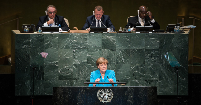 Chancellor Angela Merkel speaks at the UN Summit in New York